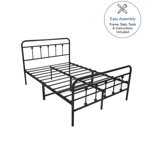 Andover Mills™ Ashburton Metal Bed Frame with Modernism Headboard, Multiple Size and Color